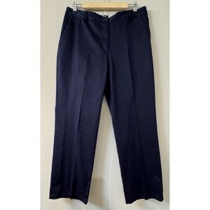 Lands End Womens Pants Sz 10 Navy Wide Leg Flat Front Chino Career Casual